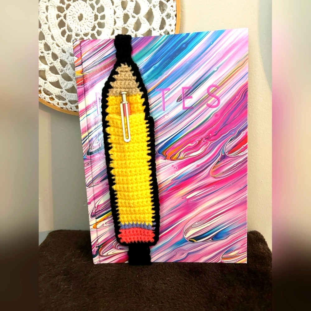 Crochet pencil bookmark, notepad and pen